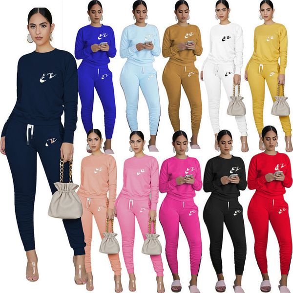 

2023 brand women embroidery letter tracksuits fall winter 2 piece set long sleeve hoodies+pants pullover sports suit fashion outfits solid c, Gray