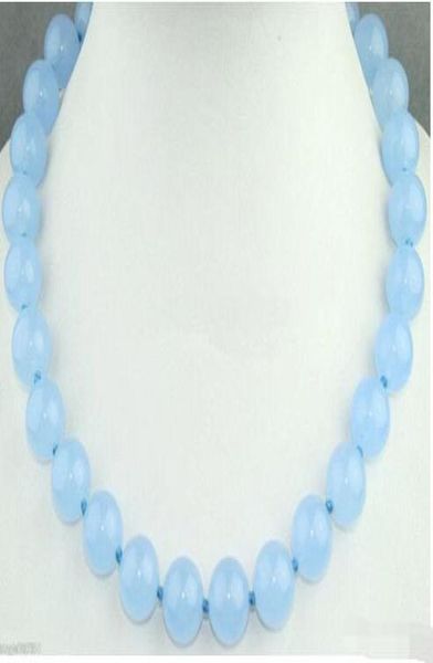 

10mm natural light blue jade round gemstone necklace 20inch03359498, Silver