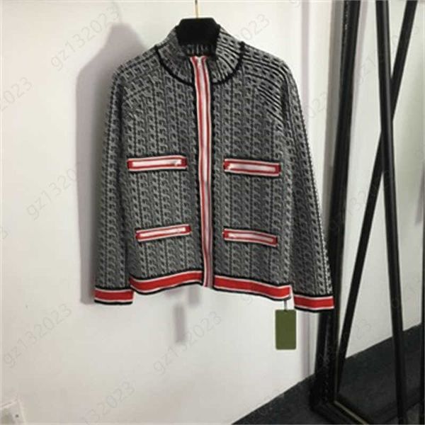 

tweed jacket designer jacket for woman labyrinth jacquard pattern four fake pockets decorated stand-up collar long sleeve zip up knit cardig, Black;brown