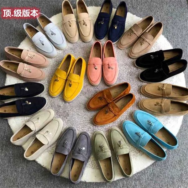 

version loro piana women's shoes autumn 23 leather lp slip-on shoe shoes for couples slip on soft sole casual single shoes for women, Black