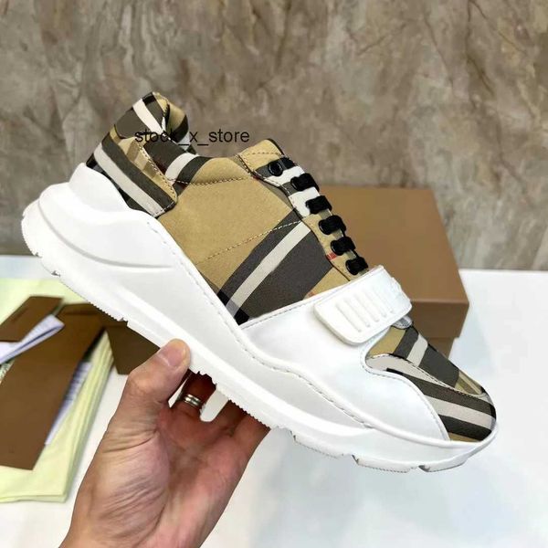 

brand burberies burbreries designer shoes sneakers striped vintage sneaker men women platform casual shoes season shades flats trainers clas, Black