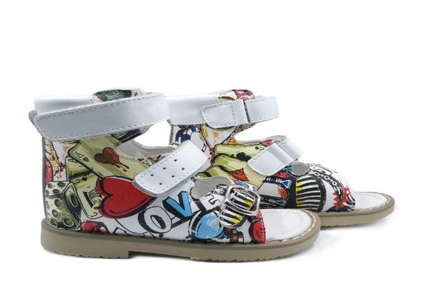 

children opentoe corrective arch support orthopedic leather sandals lovely graffiti summer shoes for toddler boys and girls y20044543159, Black;red