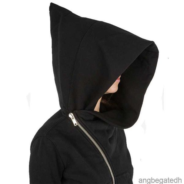 

men's hoodies sweatshirts wizard hat oblique zipper punk rock skateboard streetwear gothic diagonal zip up black cloak hoodie jacket fo