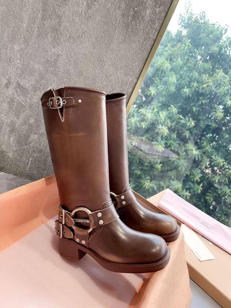 

designer boots martens cowboy boots boots designer womens m family square head chain buckle strap thick heel genuine leather high grade chel, Black