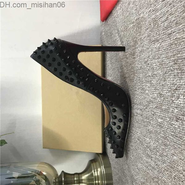 

dress shoes nude patent leather rivet spikes poined toes high heels shoes women lady genuine leather wedding shoes pumps stiletto heels z230, Black