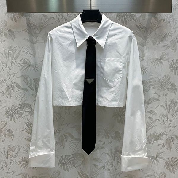 

cropped white shirt women t shirts long sleeve blouse wite tie fashion street style lady girl, Black