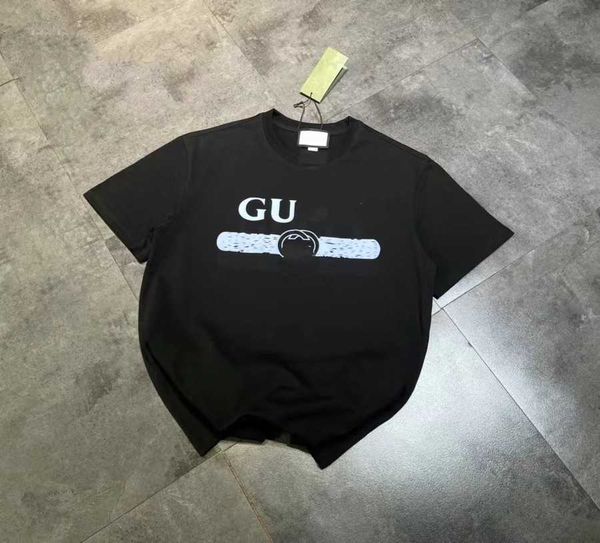 

chest blue letter foam print minimalist casual slim couple short sleeved t-shirt, White