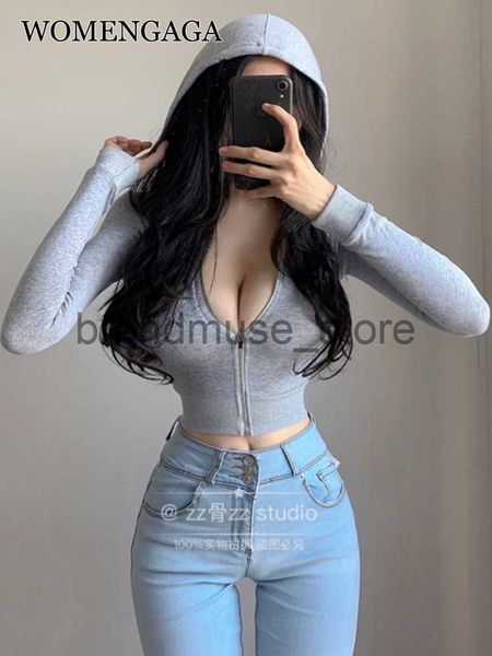 

women's hoodies sweatshirts womengaga short workout sweatshirt autumn new street casual fashion design thin hooded solid color elegant, Black