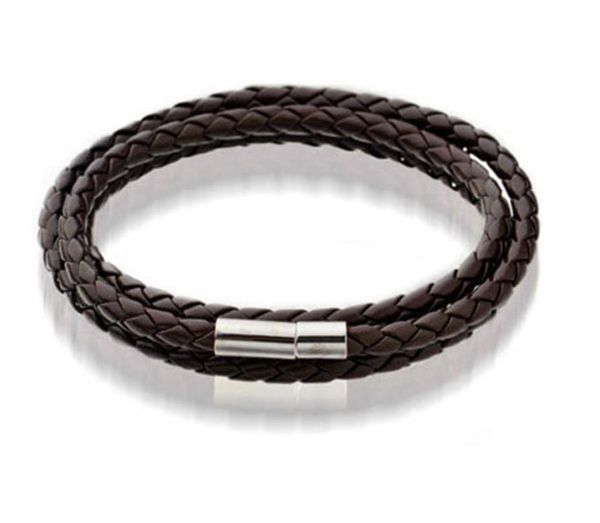 

mens weaving leather bangle charms bracelets blackbrown magnetic clasp double wrap wristband beautiful designer bracelet friendsh8044013, Golden;silver