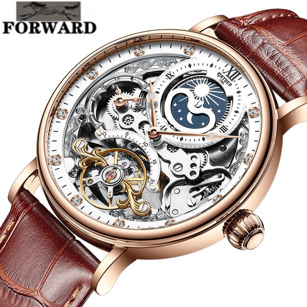 

wristwatches forward automatic mens mechanical watch 3bar waterproof multifunctional luminous sun moon star luxury watch 230802, Slivery;brown