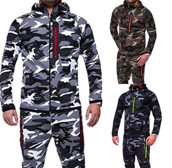 

2pc camouflage jacket tracksuits set male camo printed men039s tracksuit pants suits hoodie coat trousers track suit spring3455532, Gray