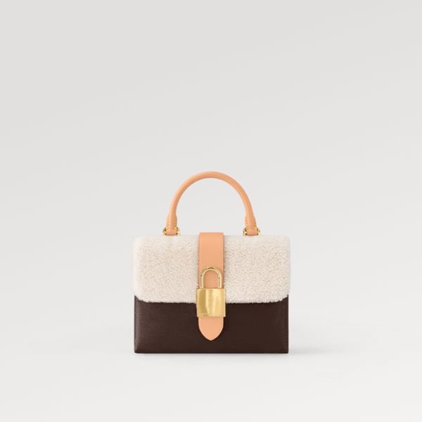 

explosion women's shoulder bag locky bb m46318 cream-colored shearling golden padlock handle natural cowhide-leather shearling trim lux