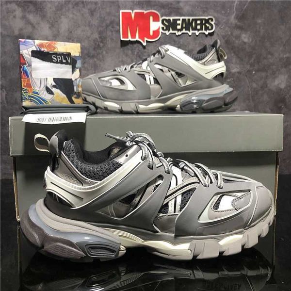 

designer luxury womens mens casual shoe track 3.0 led sneaker lighted gomma leather trainer nylon printed platform sneakers men light tracks, Black