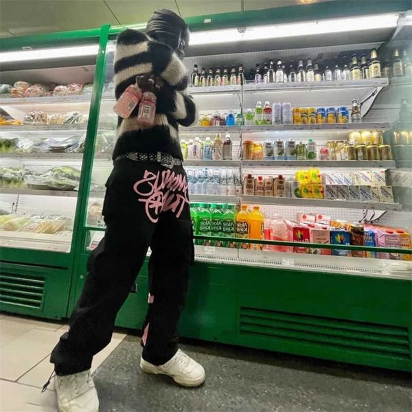 

men's pants casual loose punk rock straight wide leg trouser streetwear letter printed pant retro street trend overalls eu s, Black