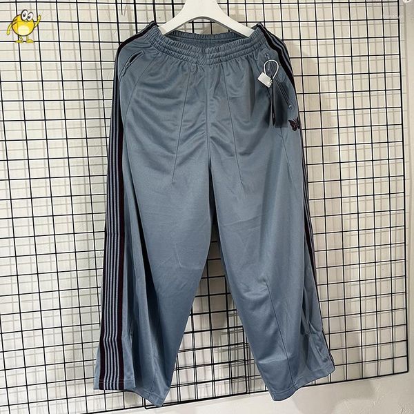 

men's pants wide leg awge needles butterfly embroidery logo webbing striped zipper pocket stretch drawstring men woman trousers, Black