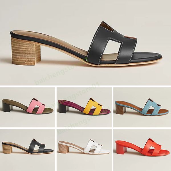 

designer oasis sandals heels oran women h slippers slides classic slippers red yellow cartoon real leather ladies summer beach high heels b4, Black