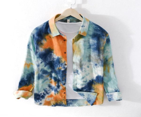 

autumn new corduroy tie dye shirt for men long sleeve fashion casual party shirt pure cotton street individuality men039s cloth1483441, White;black