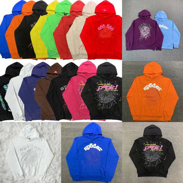 

spider hoodies mens pullover red sp5der young thug 555555 angel hoodies men womens hoodie embroidered web sweatshirt angel number, Black