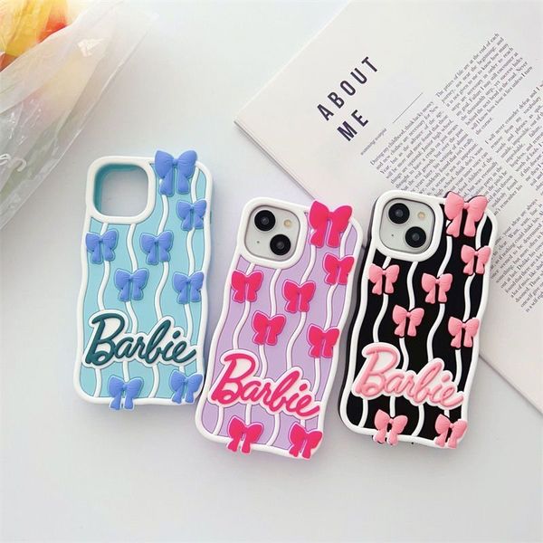 

barbie bow tie iphone 14 phone case soft tpu silicone fashion black pink shockproof iphone 13/12/11 pro cell phone case