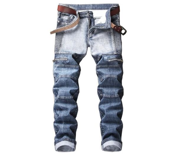 

mens jeans fashion style vintaged pants men jeans slim fit denim casual male biker jeans pants 2 colors asian size9614575, Blue