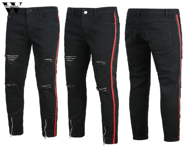 

womail pant men stretchy black skinny jeans hole pure color slim fit denim vintage denim pants zipper jean 2019 j722771945, Blue