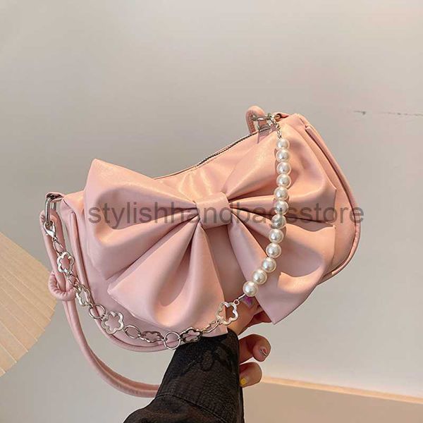 

shoulder bags bowknot bag for women 2023 fashionable new pearl chain messenger bag fashion design western-style texture shoulder bagstylishh