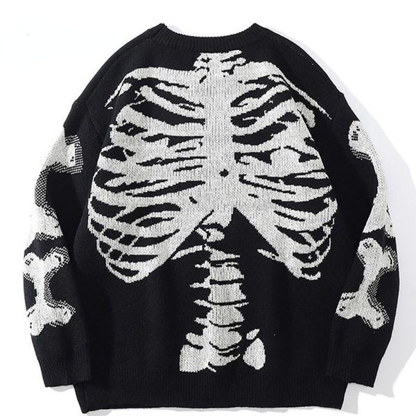 

men's sweaters autumn and winter trendy brand men skull round neck longsleeved sweater fashion couple loose pullover retro y2k 230802, White;black