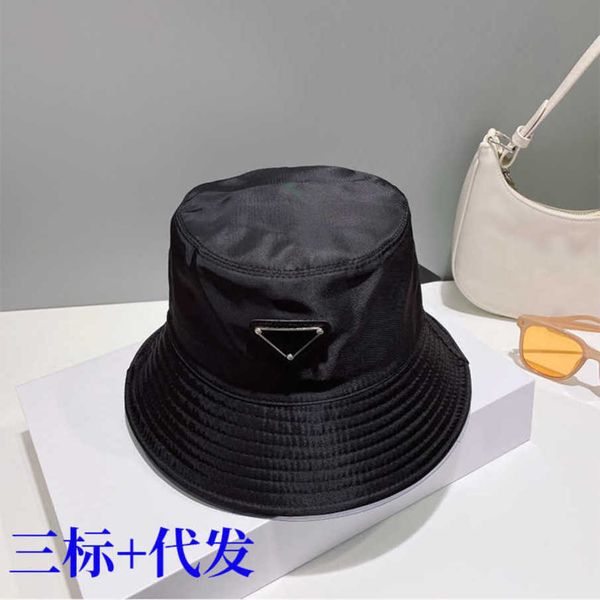 

r luxury pjia 2023 new high version triangle nylon bucket hat men's and women's sunshade fashion sunscreen hat, Blue;gray