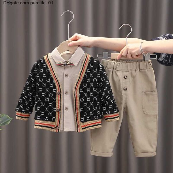 

clothes baby boys sets spring autumn kids fashion cotton knitting cardigan shirt pants 3pcs for children boys sports suit, White
