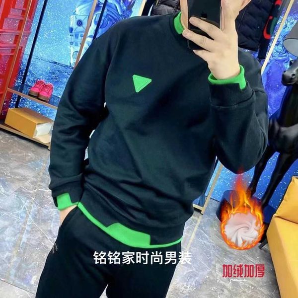 

bottega bv trendy brand plush men's sweater winter new bv green label pure cotton men's plush loose and versatile, Black