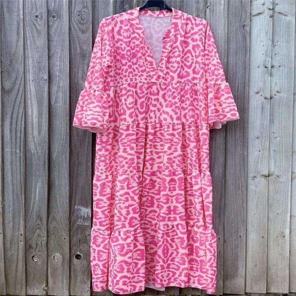 

spring and summer ladies leopard print v neck loose dress, Black;gray