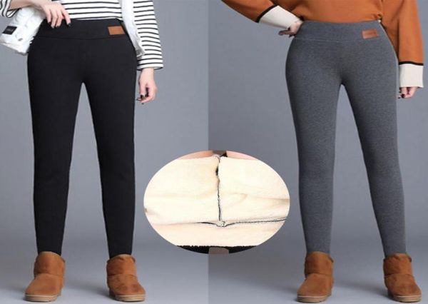 

thermal leggings winter lambwool warm skinny leggings high elastic cashmere tights women super thick pants velvet new4535679, Black