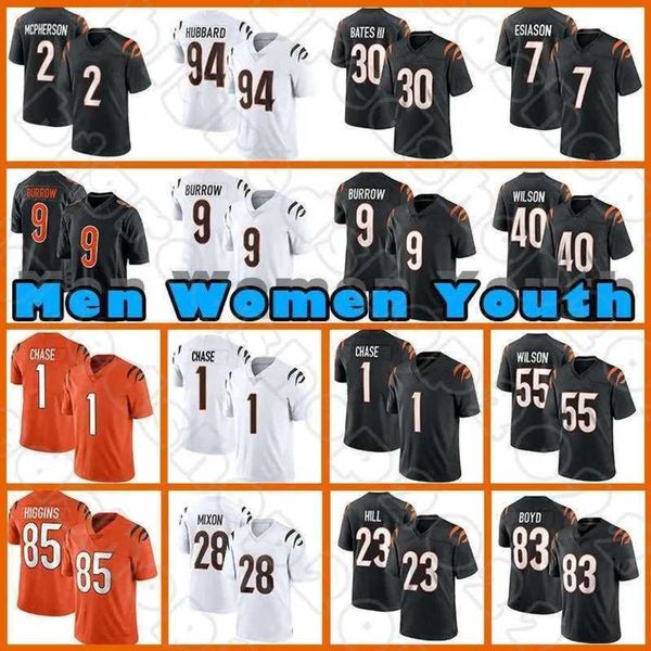 

9 joe burrow 1 ja'marr chase football joe mixon jerseys tee higgins evan mcpherson jessie bates iii sam hubbard trey hendrickson logan, Black;red