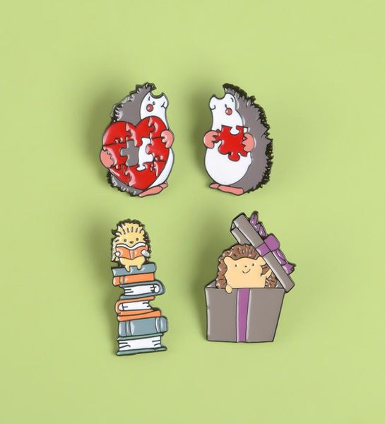 

hedgehog lovers enamel pin books gift love puzzles brooch bag clothes lapel pin badge fun animal jewelry gift kids friends1048599, Gray