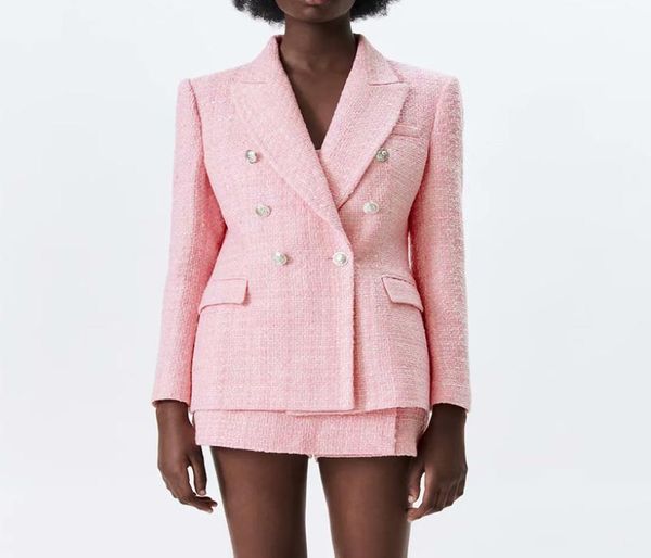 

wxwt fashion women039s set pink plaid tweed blazer coat and shorts chic ladies high street sets cd8093 2203186445631, White