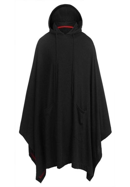 

casual hooded poncho cape cloak fashion coat hoodie sweatshirt men hip hop streetwear hoody pullover with pocket moletom 201254692, Black