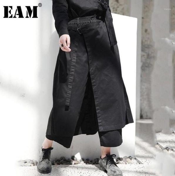 

women039s pants capris 2022 spring high elastic waist black loose vent long wide leg trousers women fashion tide ji08415743348, Black;white