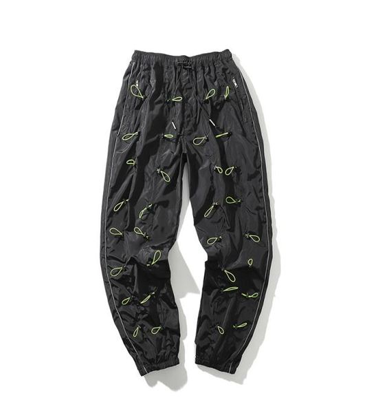

harajuku drawstring decorative beam foot casual pants men and women high street elastic waist loose sweatpants oversize x12289542882, Black