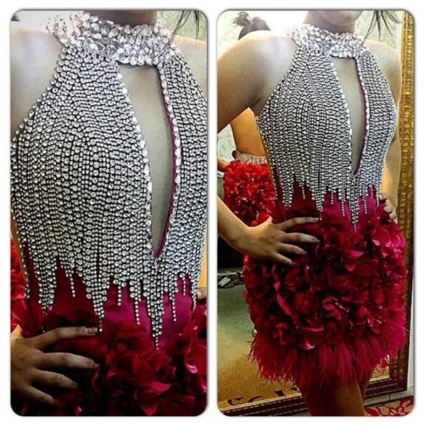 

short red feather cocktail dresses keyhole neck crystal sheath evening gowns sleeveless beaded mini party dress39301974230200, Black