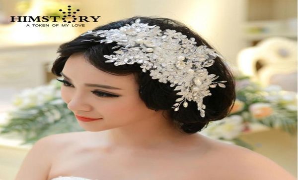 

handmade lace wedding tiara rhinestone pearl bridal hair accessories crystal wedding headband hair jewelry 2102036164327, White;golden