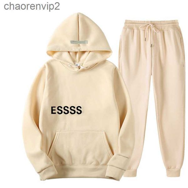

new tracksuit designer ess brand printed sportswear men 19 colors warm two pieces set loose hoodie sweatshirt pants sets hoodie jogging001, Gray