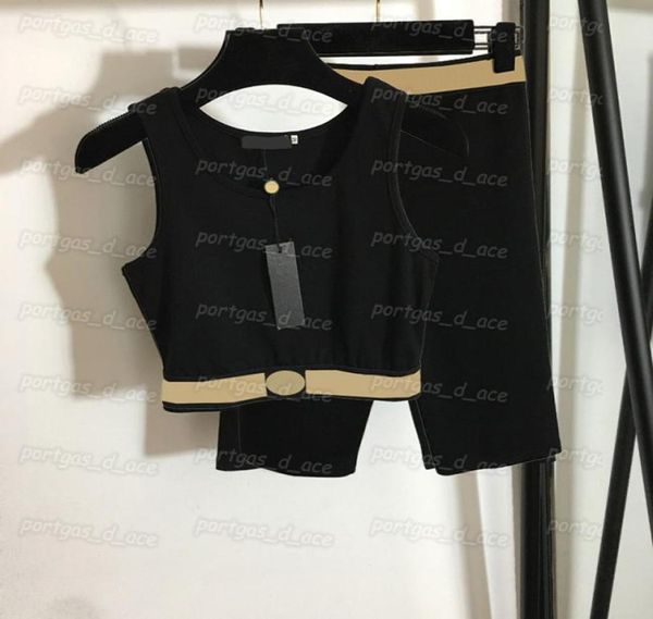 

black womens tracksuits summer sports sleeveless tank vintage fashion yoga set for women7439480