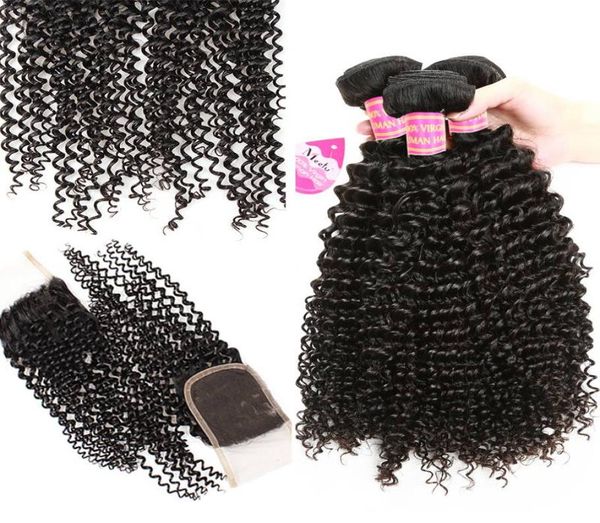 

meetu 8a mink brazilian curly virgin hair 4 bundles with lace closure good brazilian kinky curly human hair weave bundles wi4104520, Black