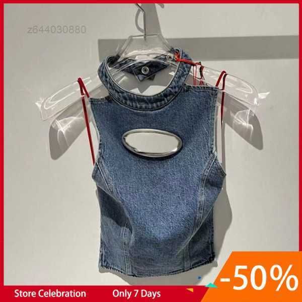 

diesel designer vest womens denim sleeveless vests summer streetwear fashion clothing hollow metal sheet top, White