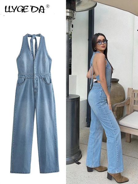 

women s jumpsuits romper denim jumpsuit lace up sleeveless female jean overalls backless streetwear 2023 fashion v neck lady 230803, Black;white