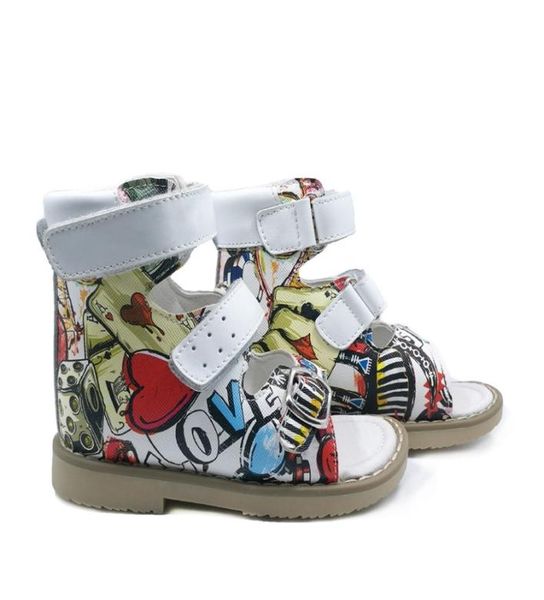 

children opentoe corrective arch support orthopedic leather sandals lovely graffiti summer shoes for toddler boys and girls y20045487150, Black;red