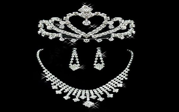 

sparkly bridal jewelry wedding bride rhinestone accessories crown necklace and earring silver special occasion women tiara jewelry5259034, White