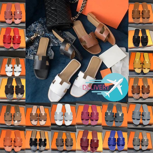 

new oran sandal with box luxury designer h claquette sandals slippers flat slides women shoes genuine leather sandal party flip flops sneake, Black
