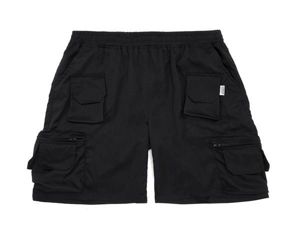 

pants elastic waist multipockets cargo shorts for men summer wide leg solid oversized style knee lenght4432134, Black
