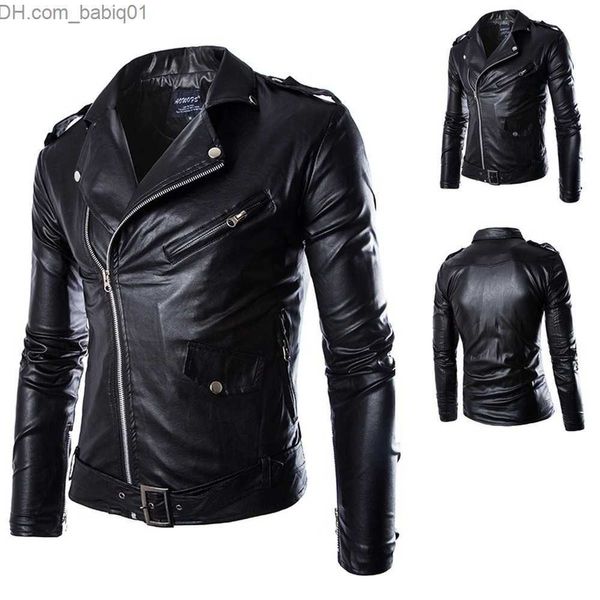 

men's leather faux leather motorcycle slim leather jacket men's leather jacket british fashion men's pu leather jacket t23080, Black
